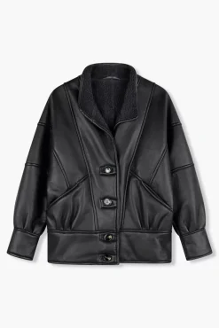JANICE Leer^Lammy Coat Dames Seth Zwart