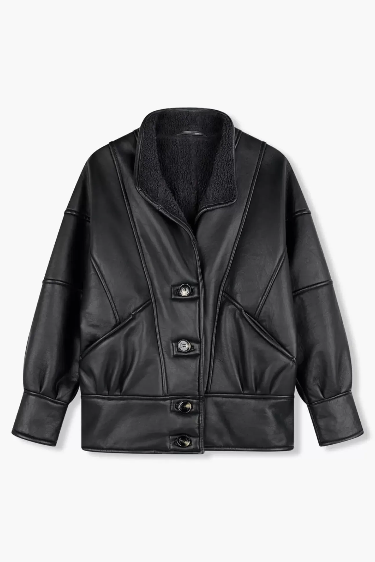 JANICE Leer^Lammy Coat Dames Seth Zwart