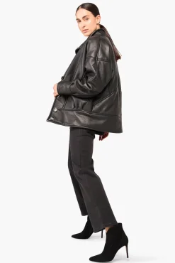 JANICE Leer^Lammy Coat Dames Seth Zwart