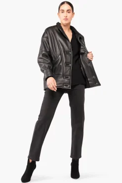 JANICE Leer^Lammy Coat Dames Seth Zwart