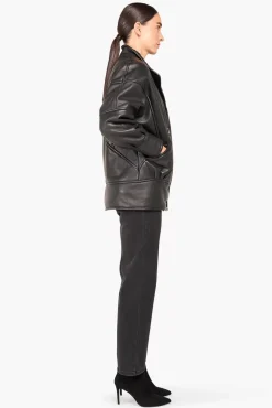 JANICE Leer^Lammy Coat Dames Seth Zwart