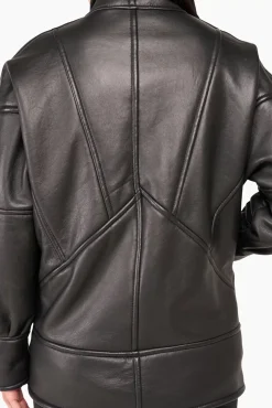 JANICE Leer^Lammy Coat Dames Seth Zwart