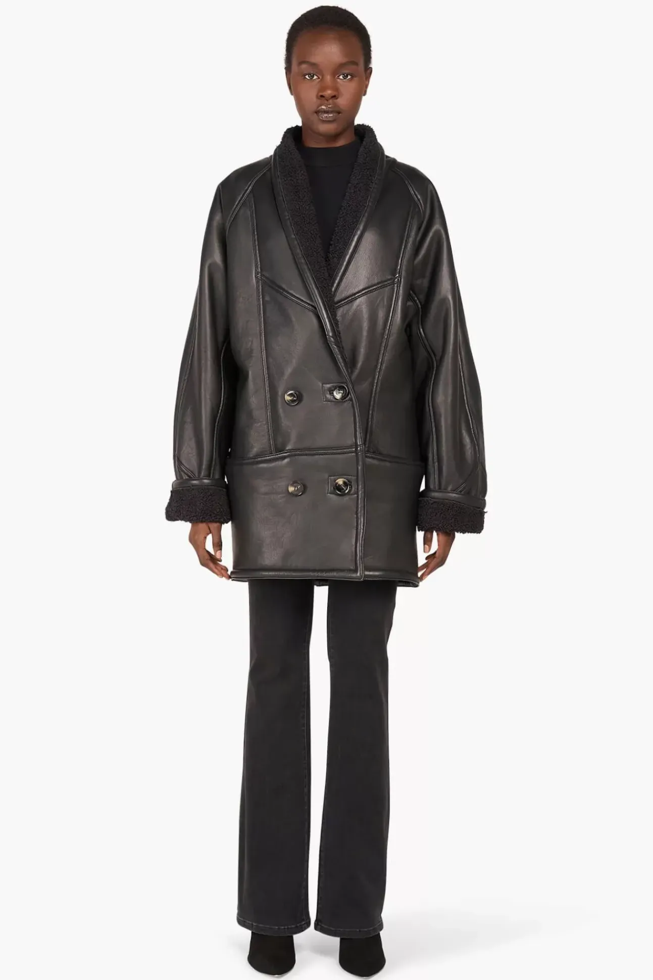 JANICE Leer^Lammy Coat Dames Zwart Raf