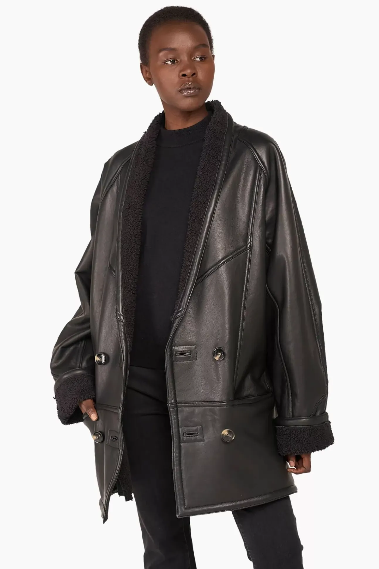 JANICE Leer^Lammy Coat Dames Zwart Raf