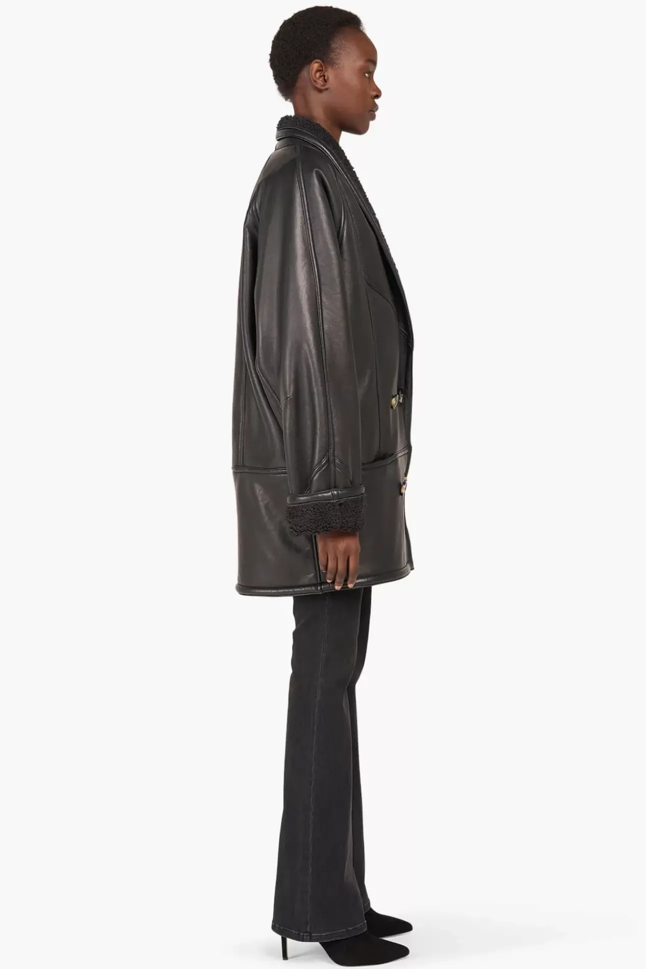 JANICE Leer^Lammy Coat Dames Zwart Raf