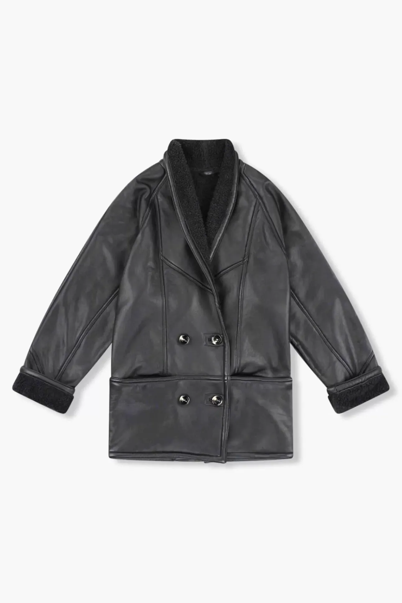 JANICE Leer^Lammy Coat Dames Zwart Raf