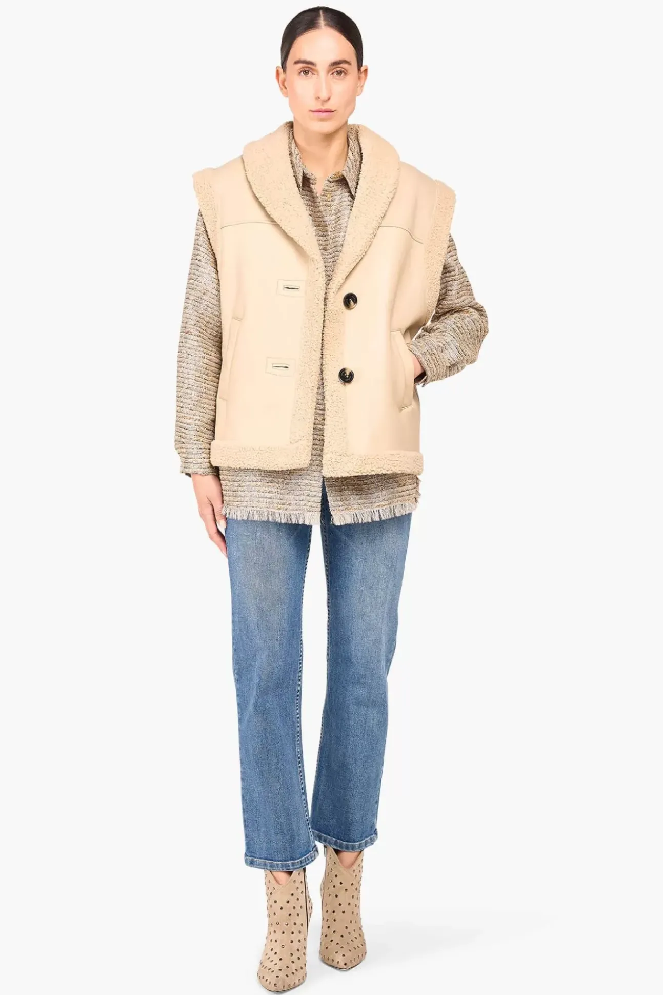 JANICE Leer^Lammy Vest Dames Justin Off White