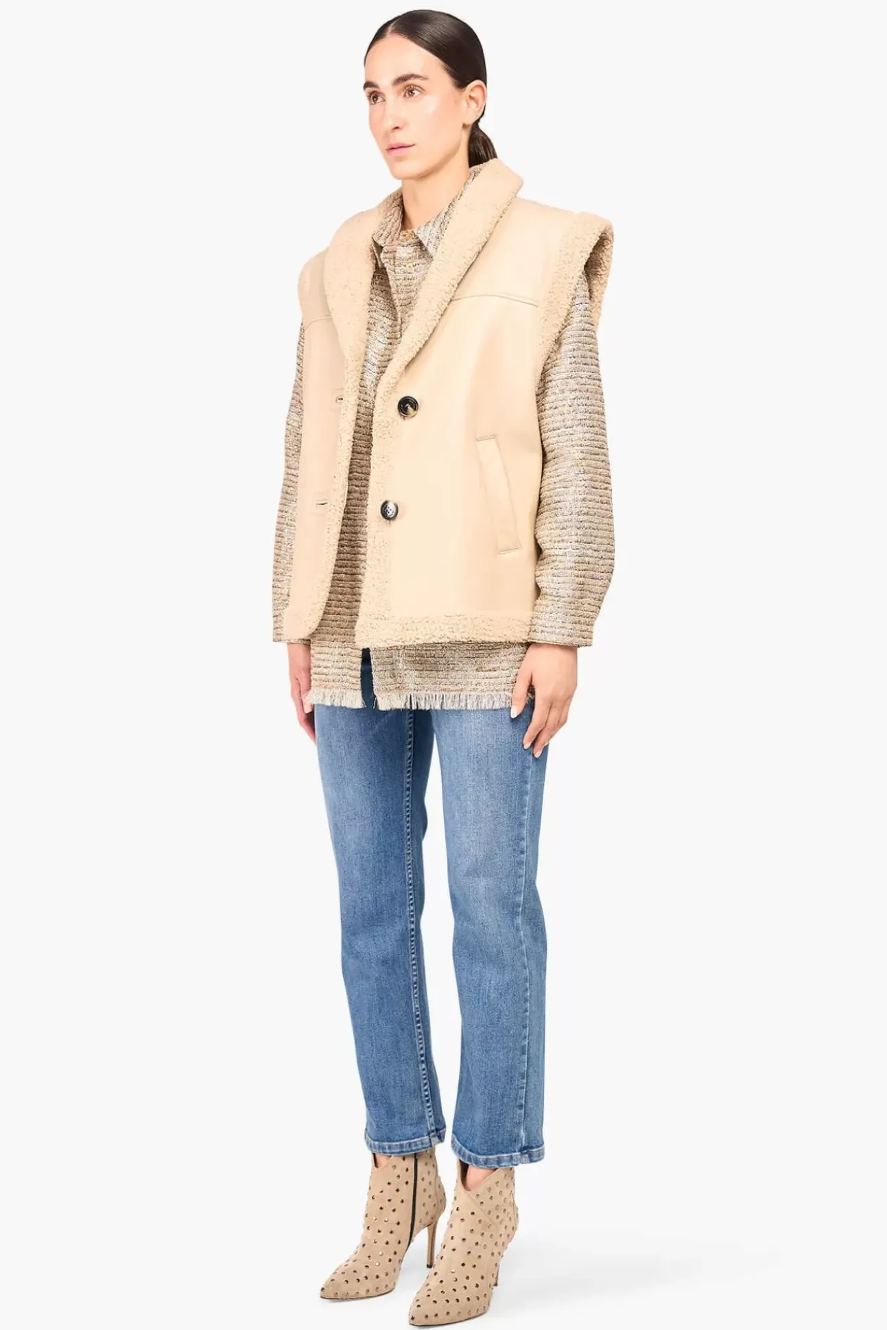 JANICE Leer^Lammy Vest Dames Justin Off White