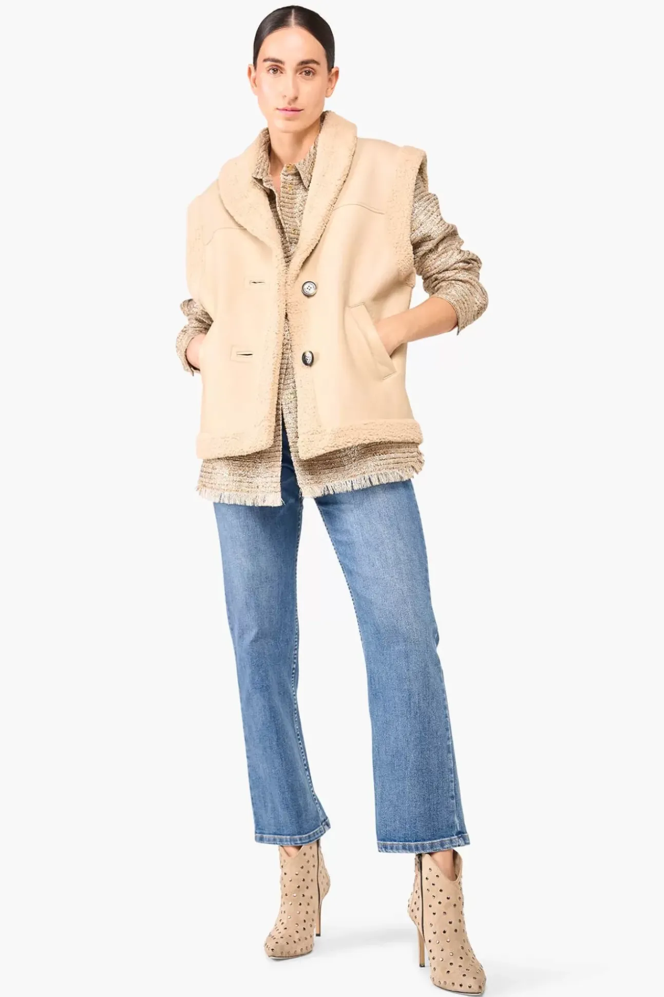 JANICE Leer^Lammy Vest Dames Justin Off White