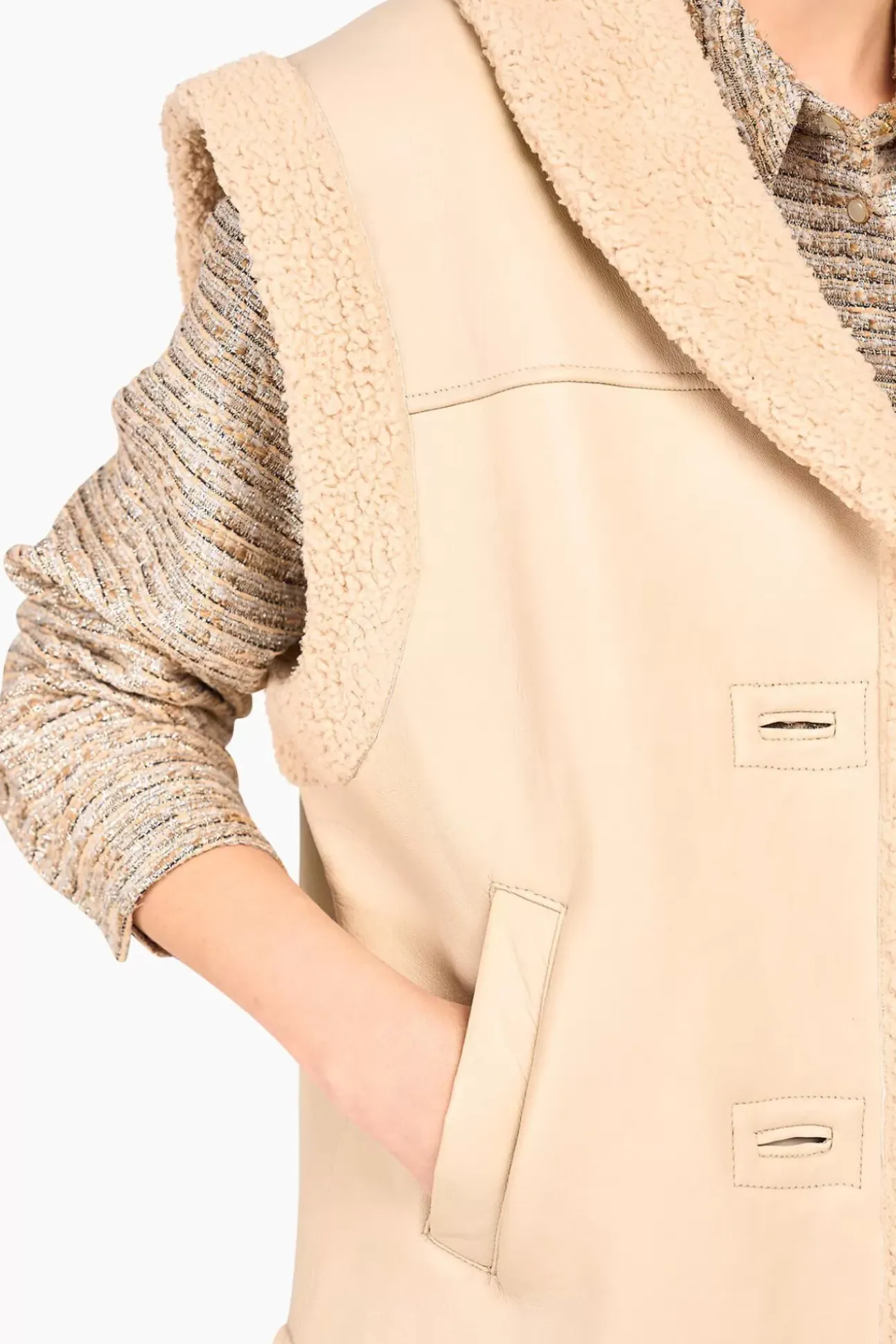 JANICE Leer^Lammy Vest Dames Justin Off White