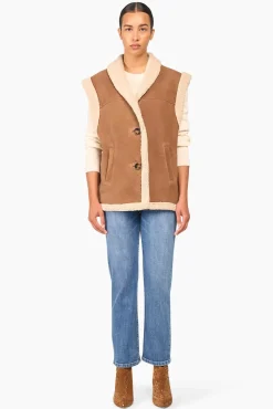 JANICE Leer^Lammy Vest Dames Justin Suede Bruin