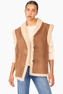 JANICE Leer^Lammy Vest Dames Justin Suede Bruin