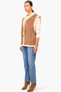 JANICE Leer^Lammy Vest Dames Justin Suede Bruin