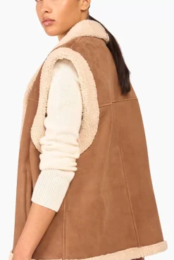 JANICE Leer^Lammy Vest Dames Justin Suede Bruin