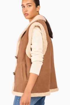 JANICE Leer^Lammy Vest Dames Justin Suede Bruin