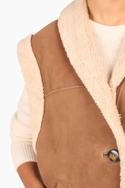 JANICE Leer^Lammy Vest Dames Justin Suede Bruin