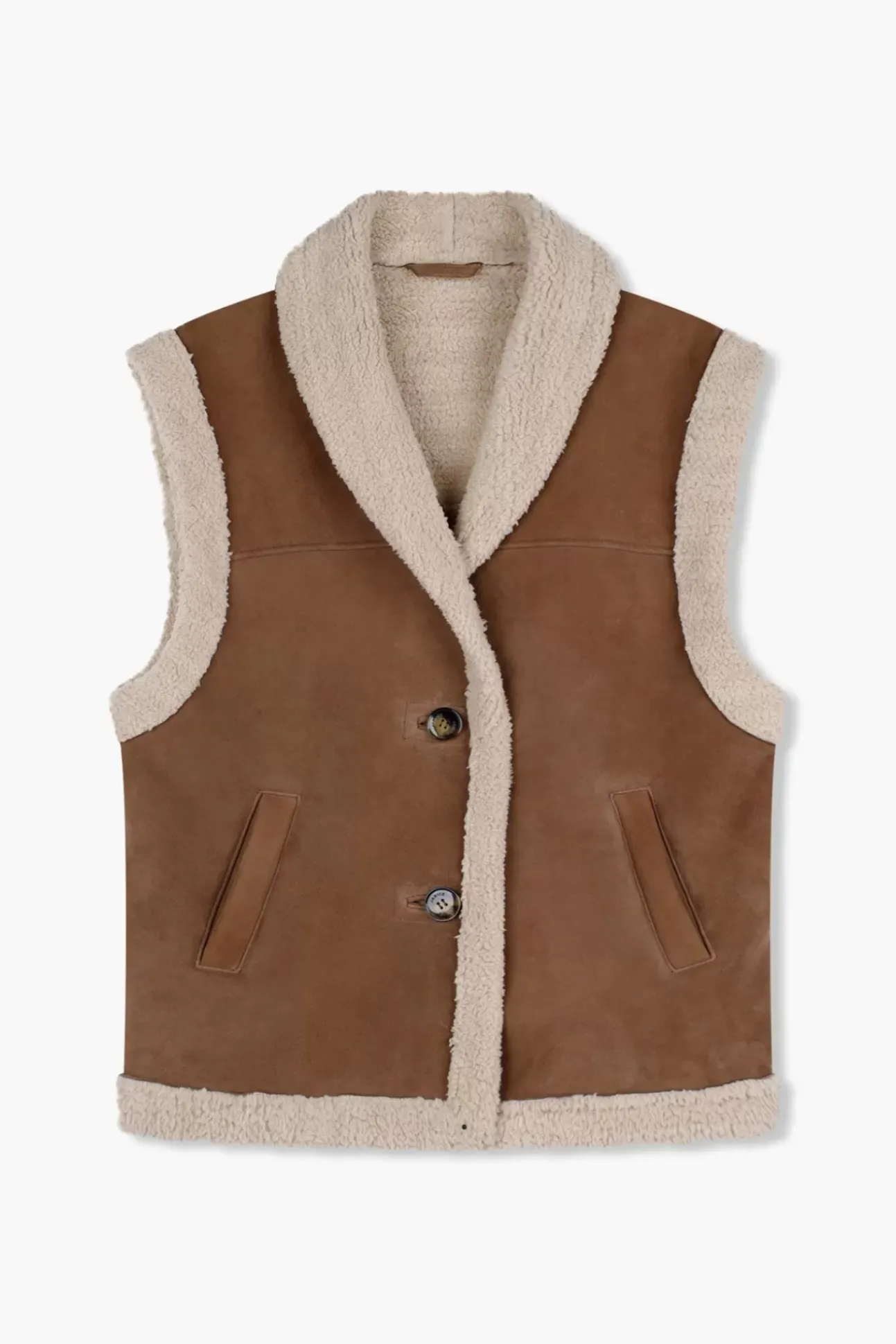 JANICE Leer^Lammy Vest Dames Justin Suede Bruin