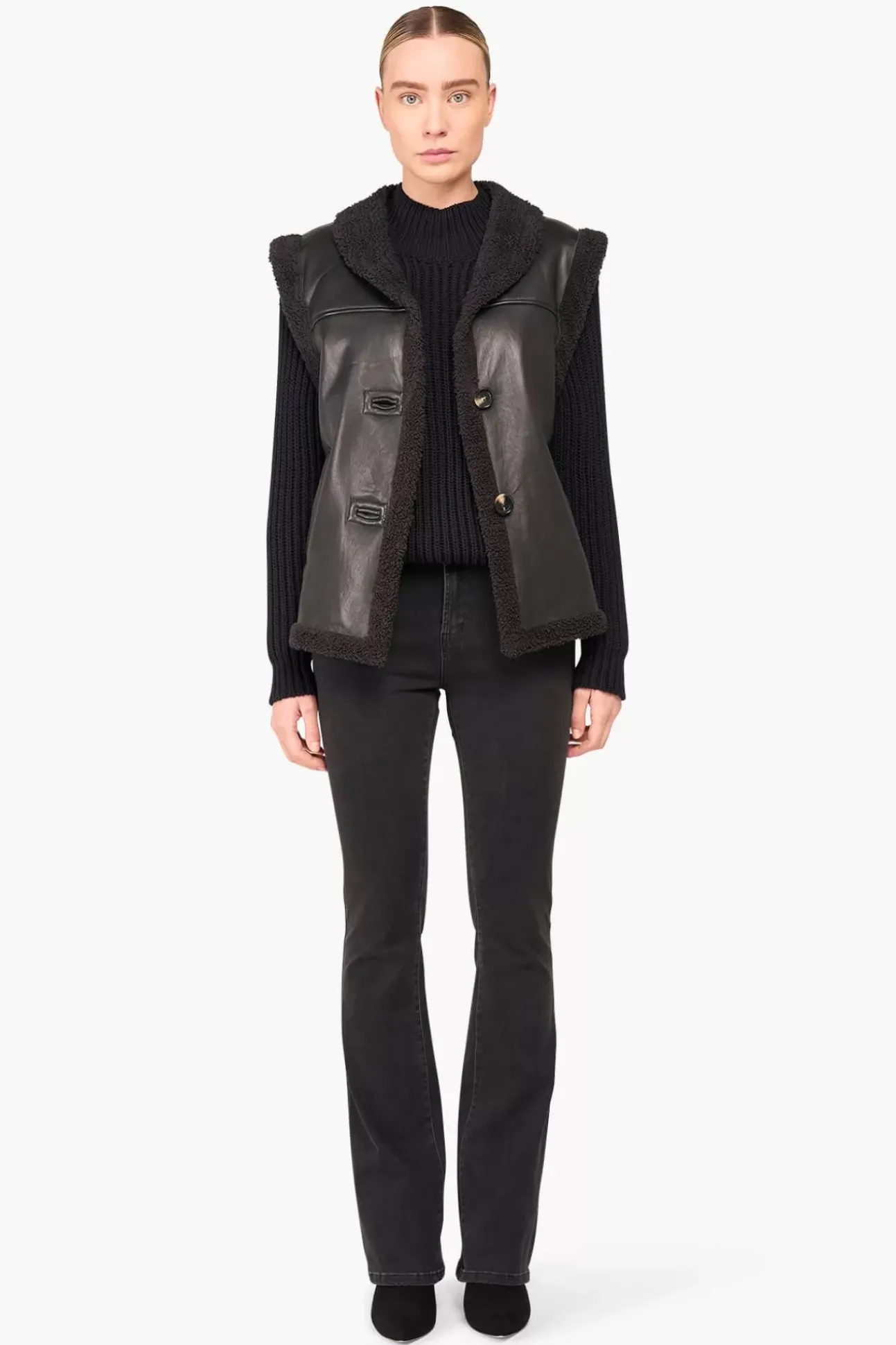 JANICE Leer^Lammy Vest Dames Justin Zwart