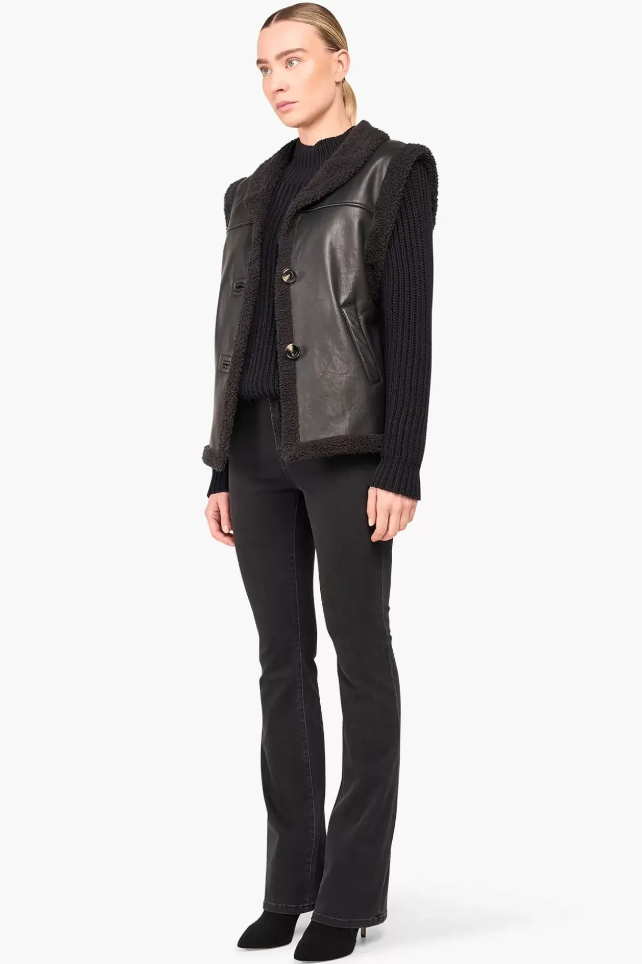 JANICE Leer^Lammy Vest Dames Justin Zwart