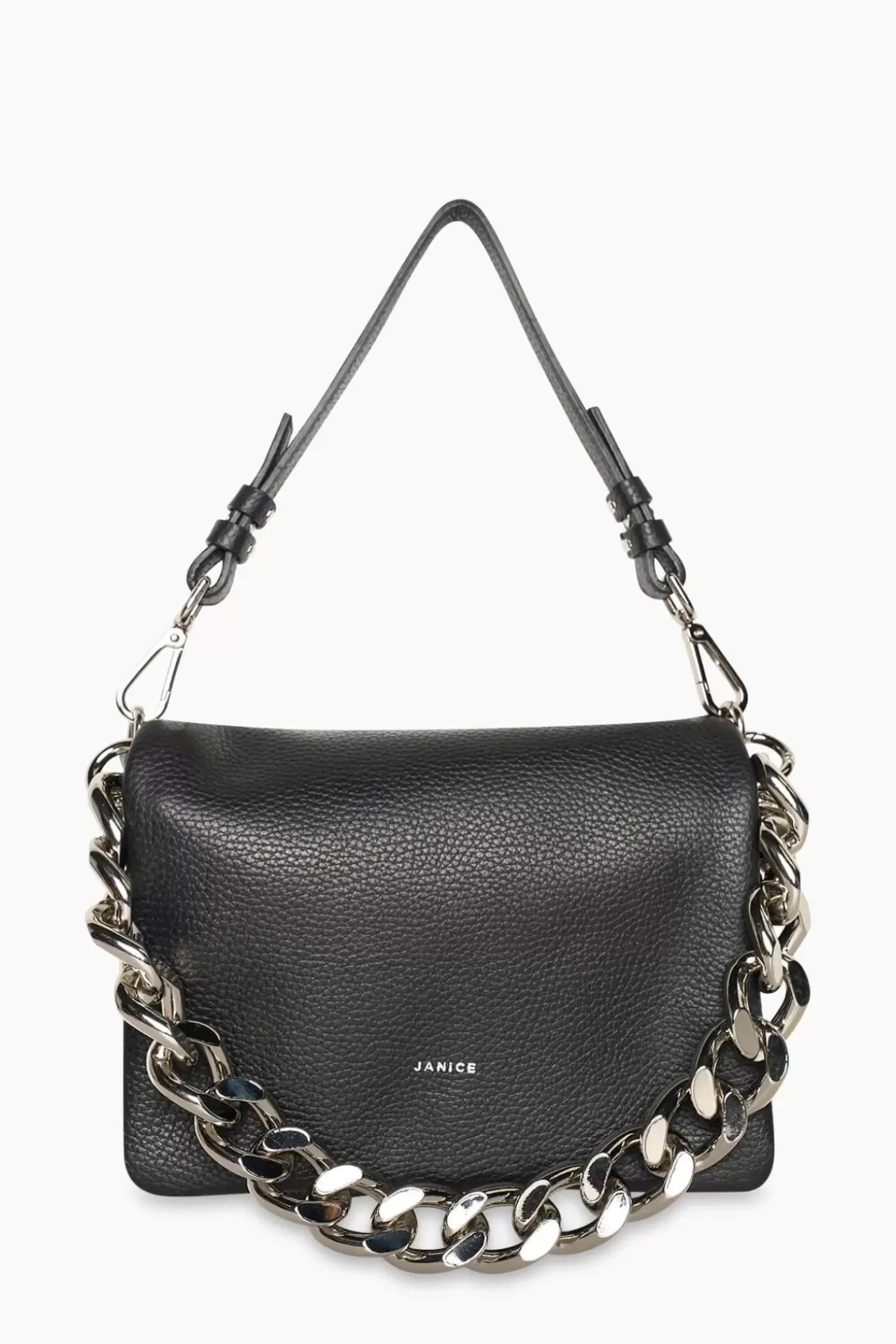 JANICE Tassen^Leren Schoudertas Dames Skylar Zwart Zilver