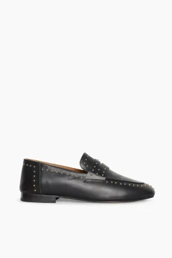 JANICE Loafers^Loafer Dames Leer Zwart Burt Studs Gold
