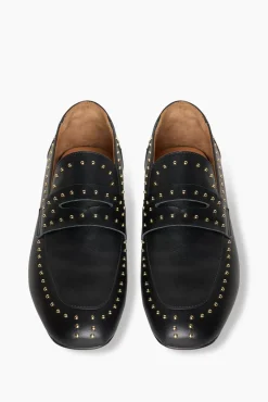 JANICE Loafers^Loafer Dames Leer Zwart Burt Studs Gold
