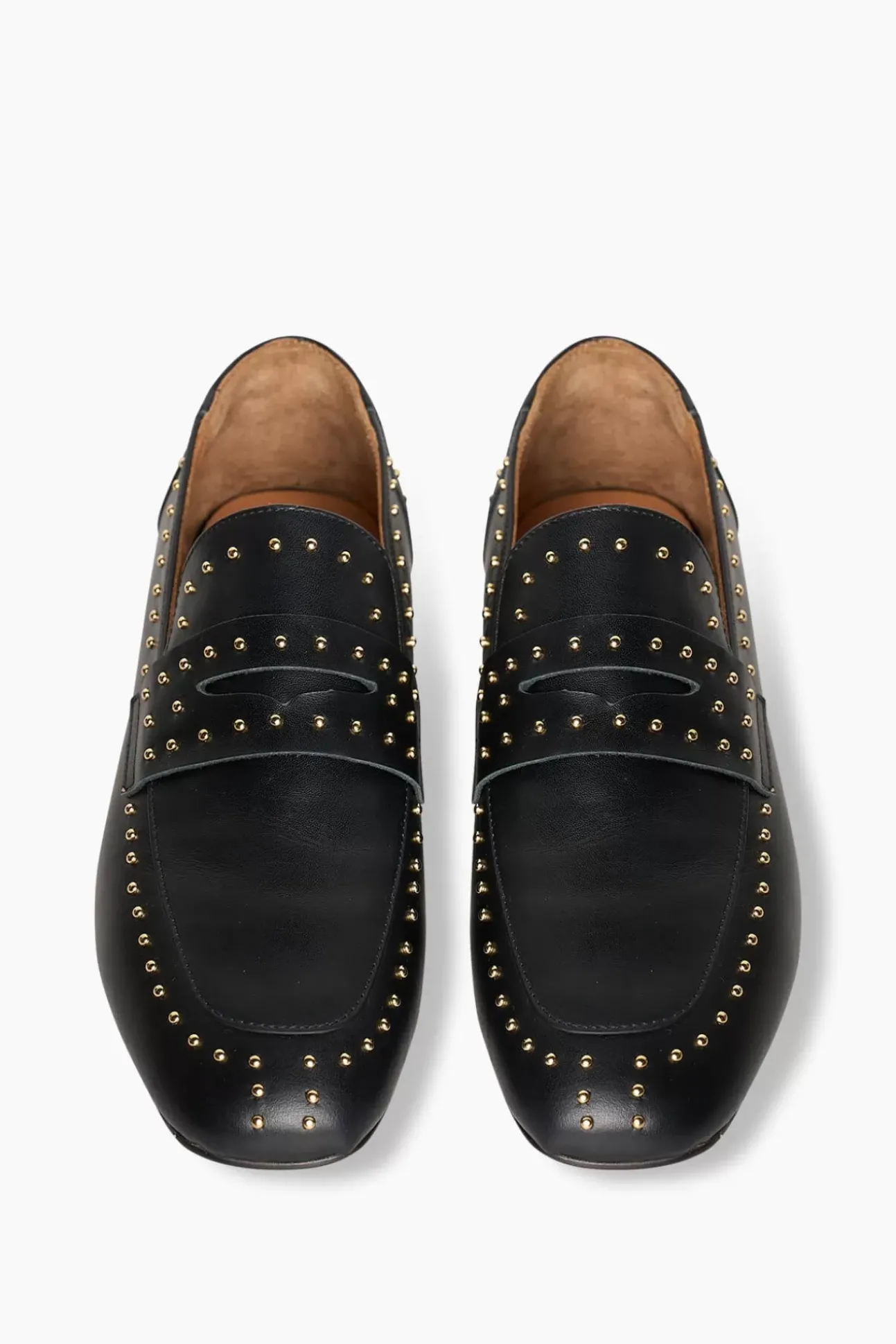 JANICE Loafers^Loafer Dames Leer Zwart Burt Studs Gold