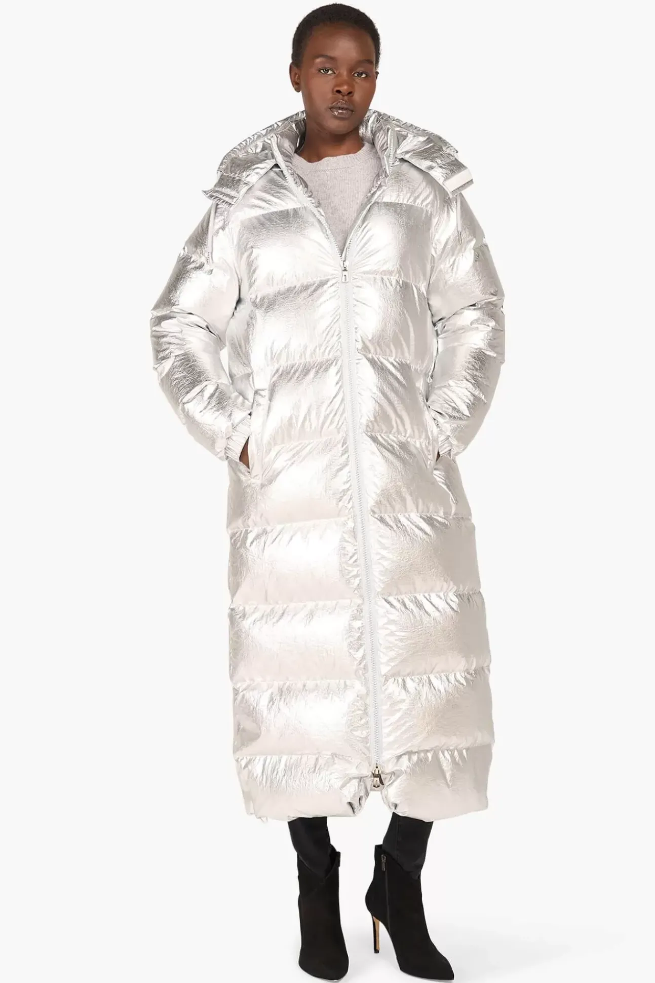 JANICE Jassen^Puffer Jas Dames Lang Derrick Silver