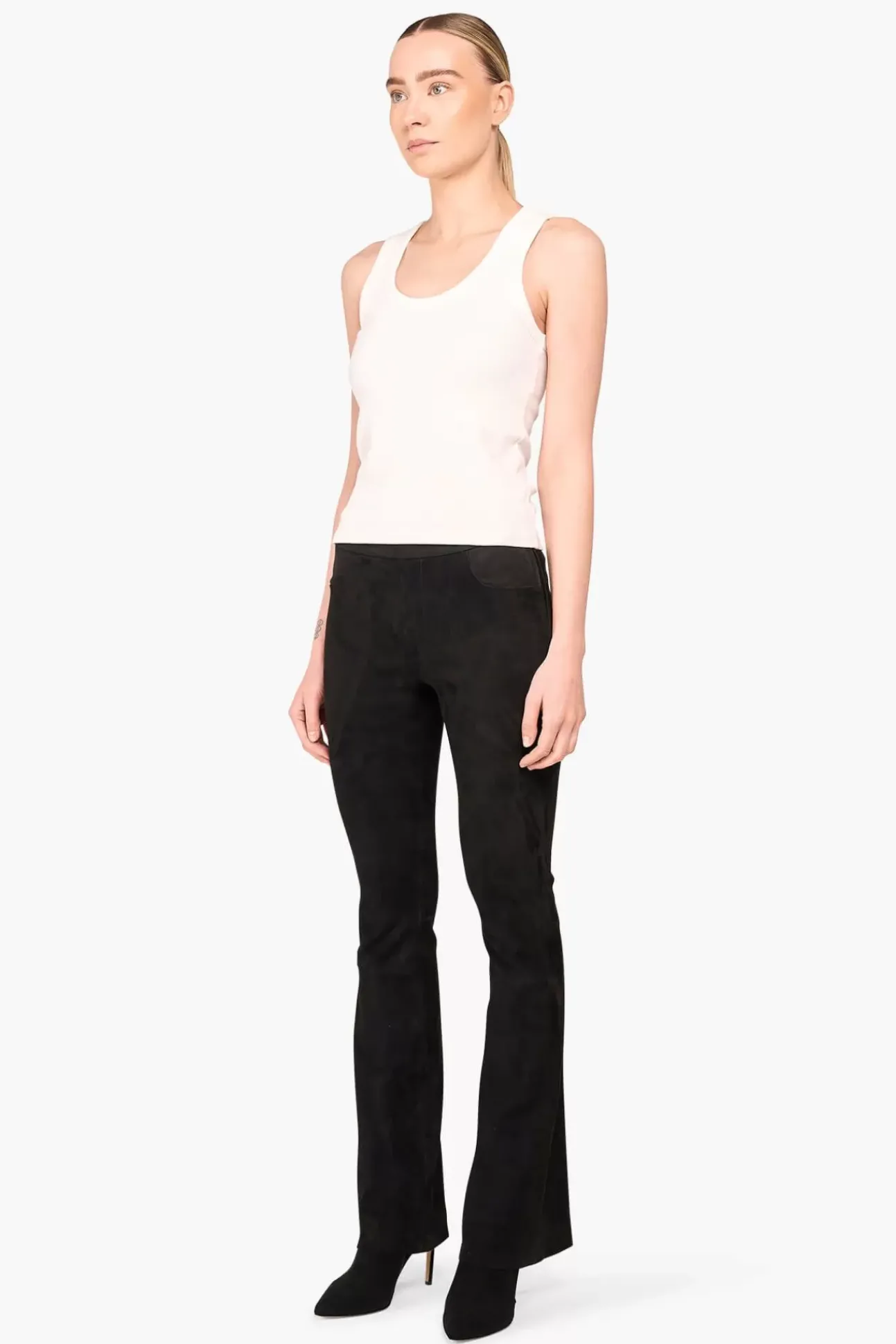 JANICE Leer^Suede Flared Dames Broek Arlo Zwart