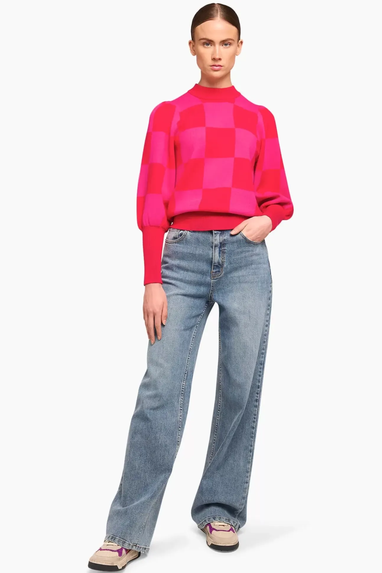 JANICE Sweaters & Truien^Trui Gebreid Pof Mouw Jay Ruiten