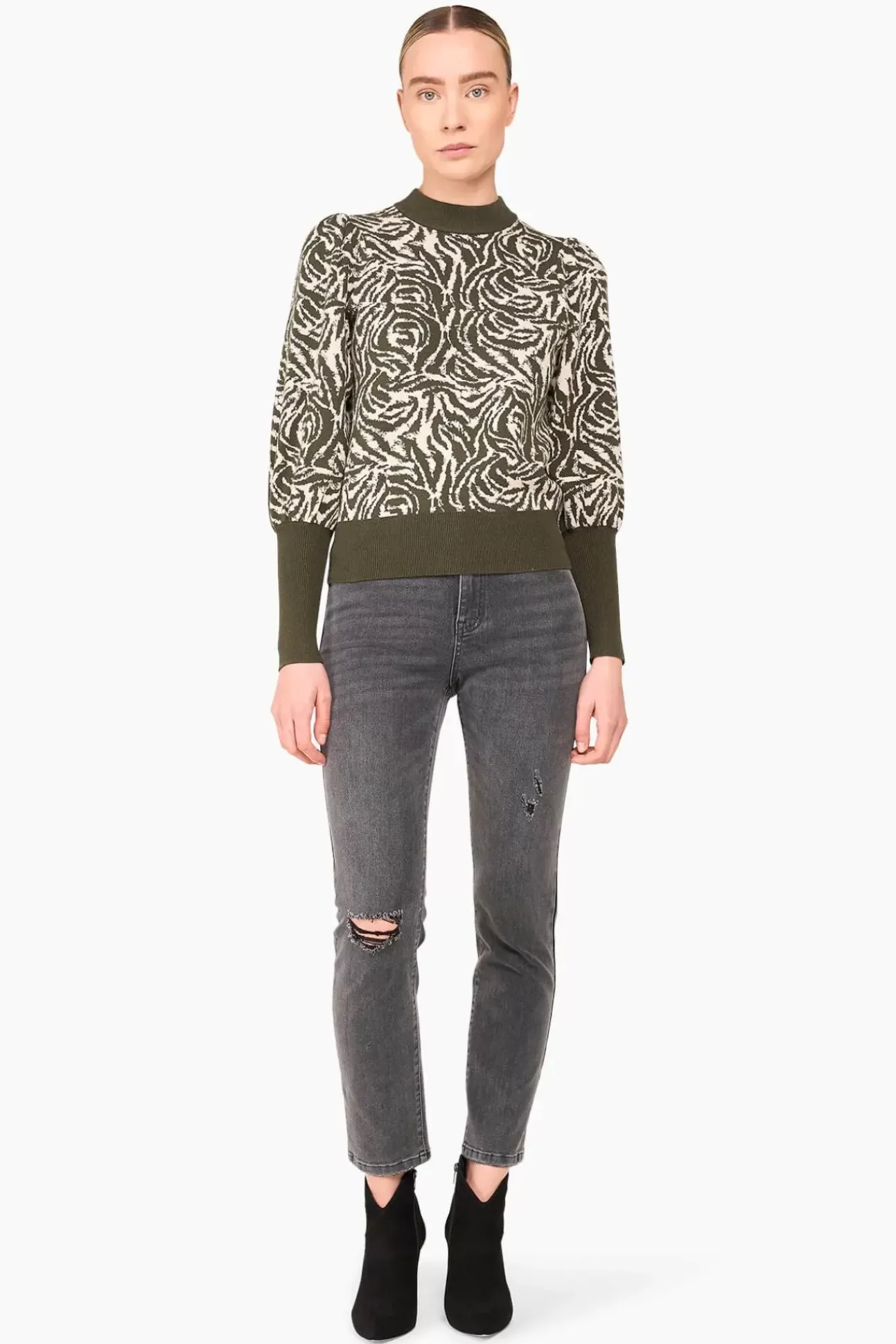 JANICE Sweaters & Truien^Trui Gebreid Pof Mouw Jay Tijger Print
