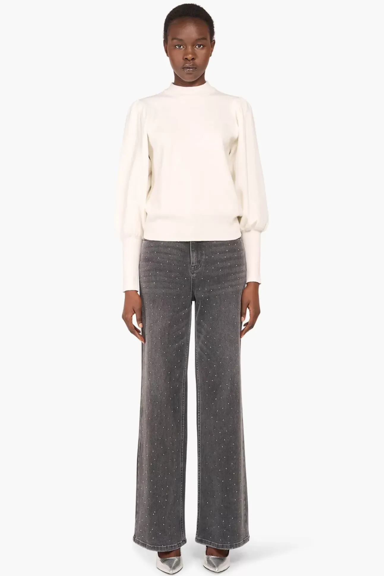 JANICE Sweaters & Truien^Trui Gebreid Pof Mouw Jay Wit