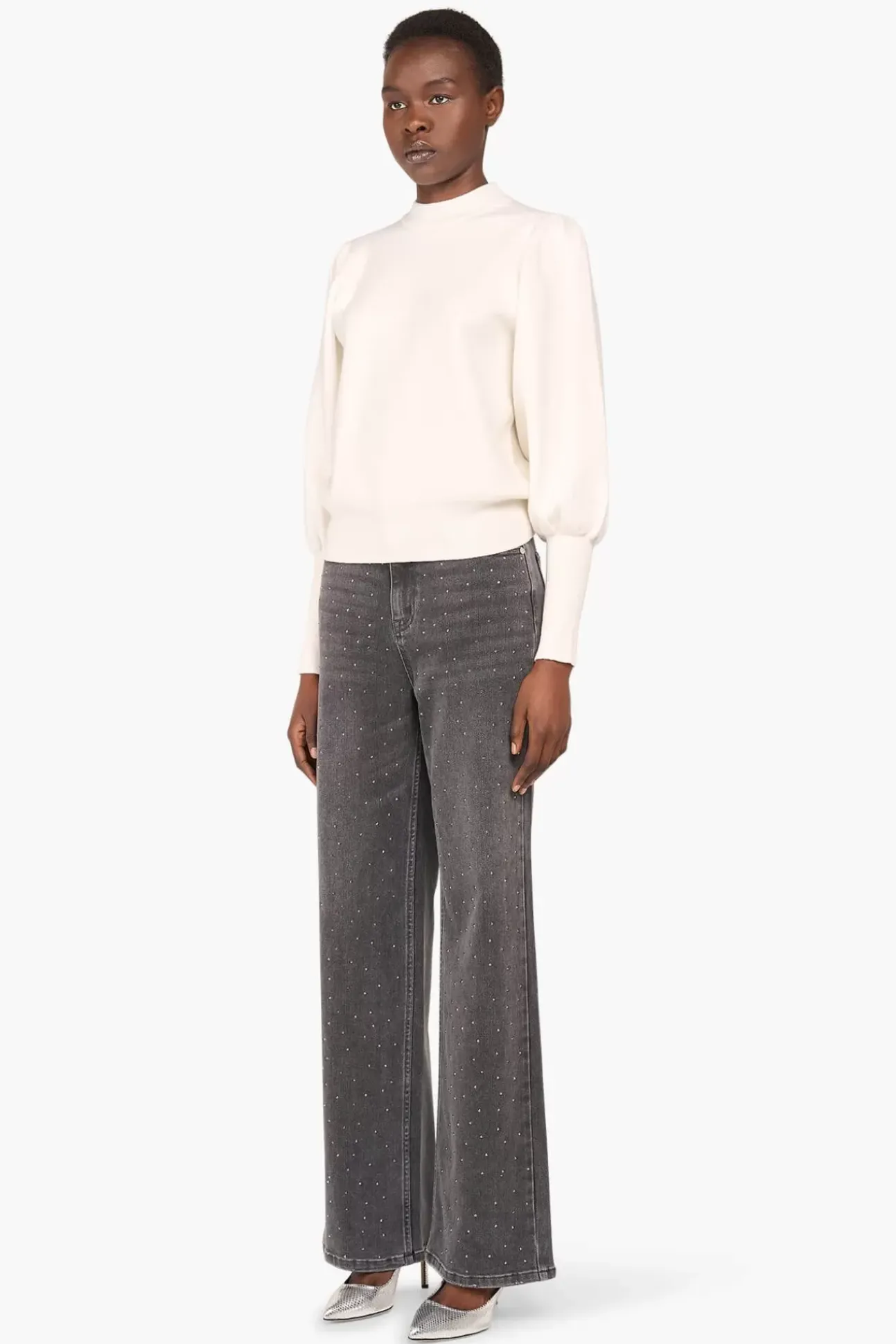 JANICE Sweaters & Truien^Trui Gebreid Pof Mouw Jay Wit