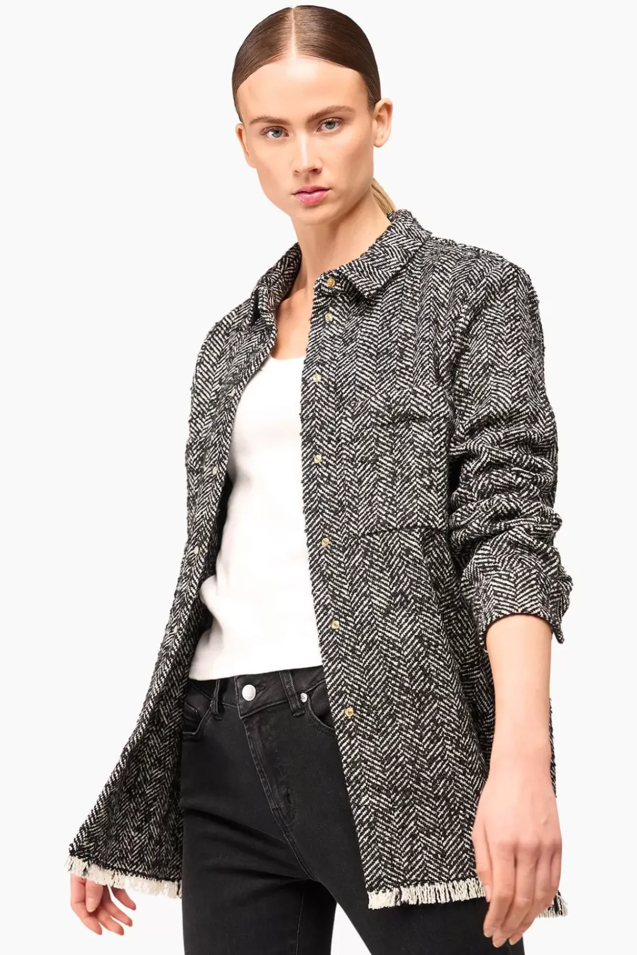 JANICE Blouses^Wollen Visgraat Blouse Dames Shane Zwart