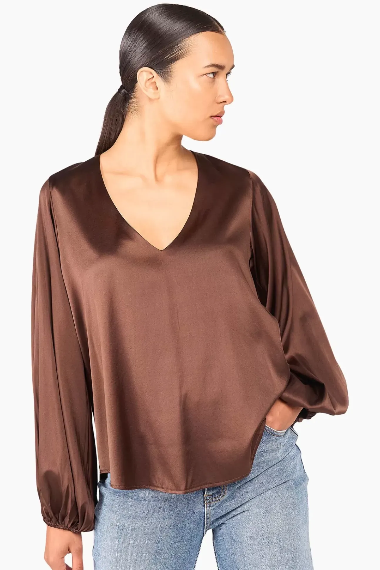 JANICE Blouses^Zijden Blouse Dames Tristan Bruin